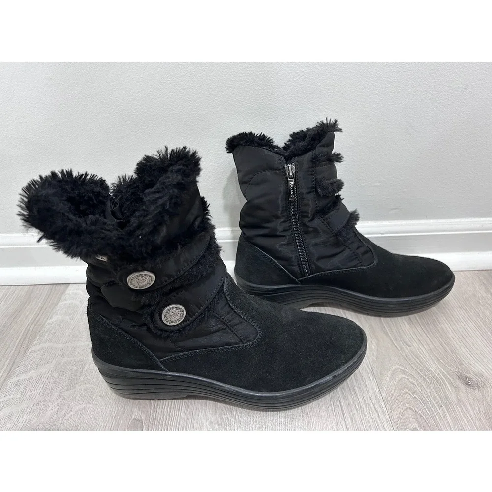 Pajar Canada Women Black Suede Nylon Faux Fur Winter Snow Boots Size 40 9.5